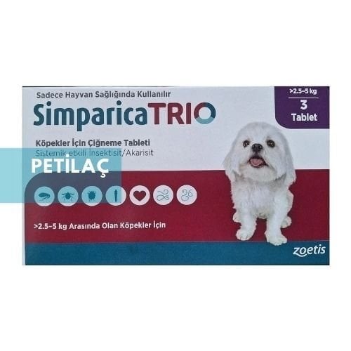 Simparica Trio 2.5 - 5 Kg Arası Köpekler İçin İç Dış Parazit Tableti ( 1 Kutu 3 Tablet İçerir )SKT:02.2027