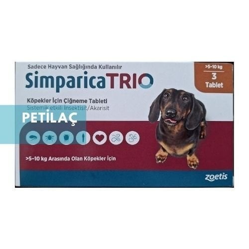 Simparica Trio 5 - 10 Kg Arası Köpekler İçin İç Dış Parazit Tableti ( 1 Kutu 3 Tablet İçerir ) SKT :12.2026