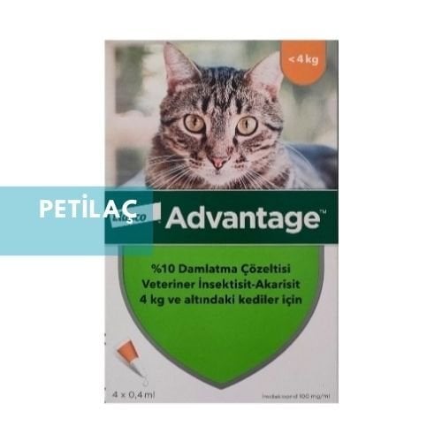 Advantage < 4 Kg Kediler İçin  0.4 Ml (1 Kutu 4 Pipet İçerir)SKT:2027