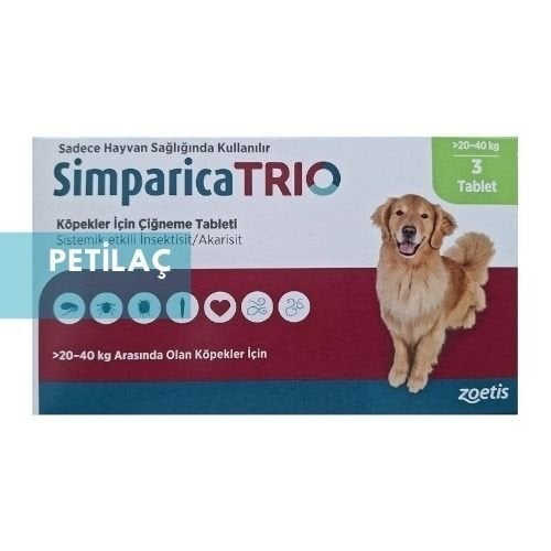 Simparica Trio 20-40  Kg Arası Köpekler İçin İç Dış Parazit Tableti ( 1 Kutu 3 Tablet İçerir )SKT:2027