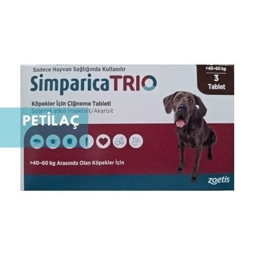 Simparica Trio 40-60  Kg Arası Köpekler İçin İç Dış Parazit Tableti ( 1 Kutu 3 Tablet İçerir )SKT:2027